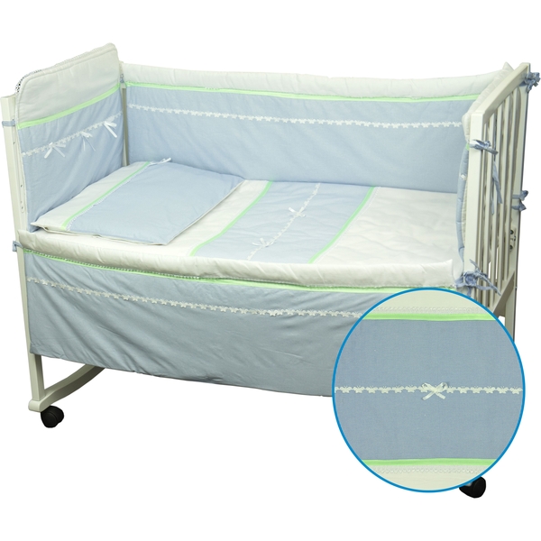 Комплект постільної білизни дитячий Руно блакитний (977ЛУ_Блакитний з салатовою смужкою) - Pampik