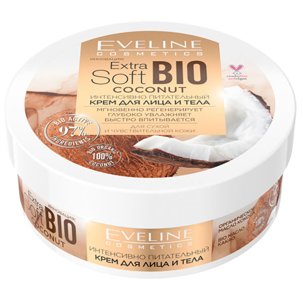 Крем для обличчя та тіла Eveline Extra Soft bio Coconut інтенсивно живильний 200 мл (C200ESBMK) - Pampik