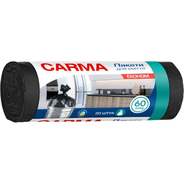 Мішки для сміття Carma 60 л, чорні, 20 шт. - Pampik