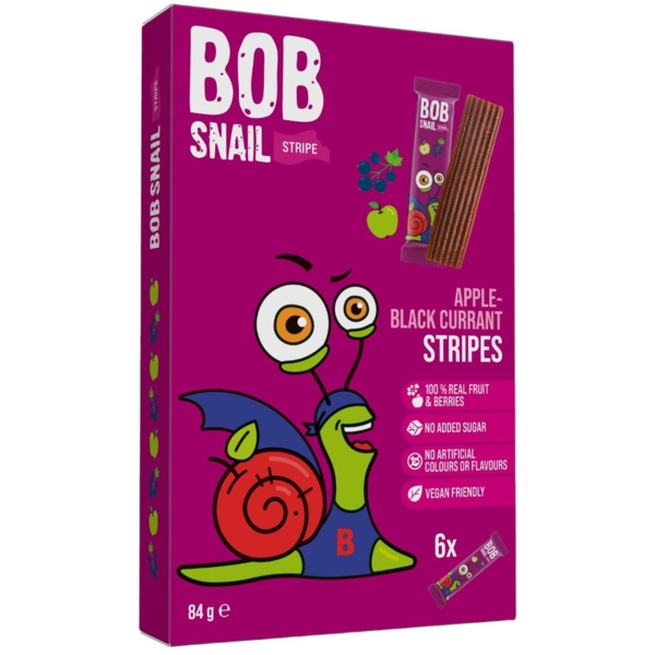 Конфета фруктово-ягодная Bob Snail Яблочно-черносмородиновый страйп, 84 г (6 шт. х 14 г) - Pampik