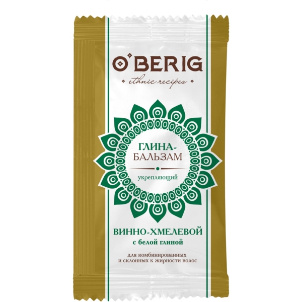 Глина-бальзам O'Berig Винно-хмельовий з білою глиною, для комбінованого та схильного до жирності волосся, 15 мл - Pampik