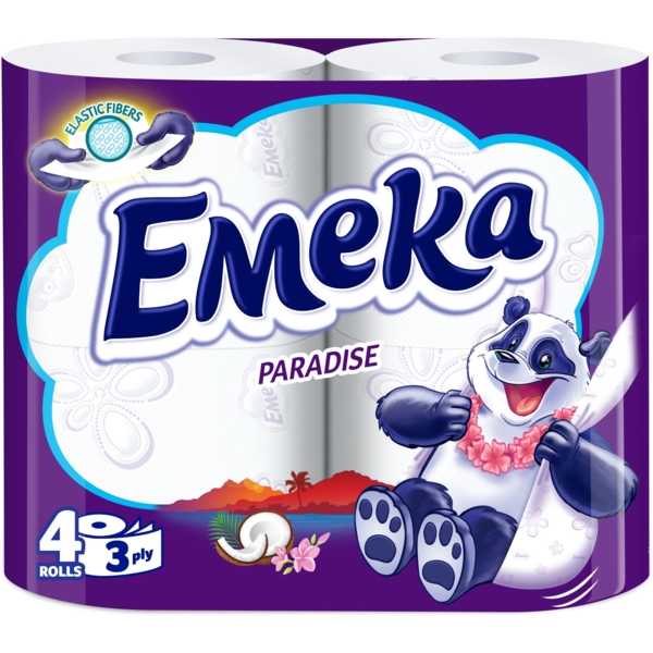 Тришаровий туалетний папір Emeka Paradise Райська свіжість, 4 рулони (75744) - Pampik