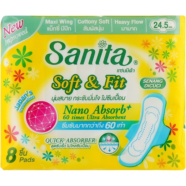 Гигиенические прокладки Sanita Soft & Fit Maxi Wing 24.5 см 8 шт. - Pampik