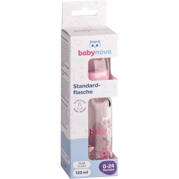 Пляшечка Baby-Nova Декор, скляна, 120 мл, рожевий (3960333) - Pampik - 2