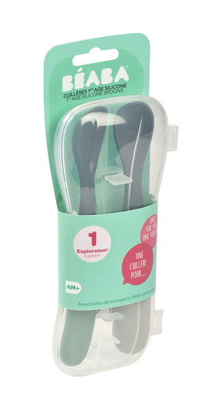 Набір силіконових ложок Beaba зелений/сірий, 2 шт. (913574) - Pampik - 2