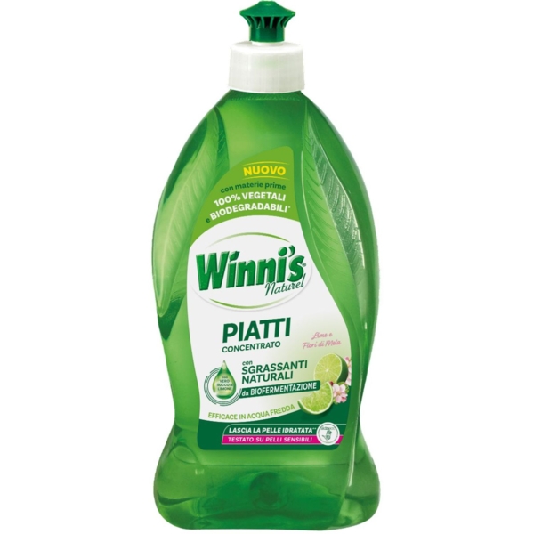 Гіпоалергенний засіб для миття посуду Winni's Piatti Contcentrato Lime з ароматом лайма та яблуневого цвіту, 480 мл - Pampik