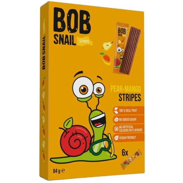 Цукерка фруктова Bob Snail Грушево-Манговий страйп, 84 г (6 шт. х 14 г) - Pampik