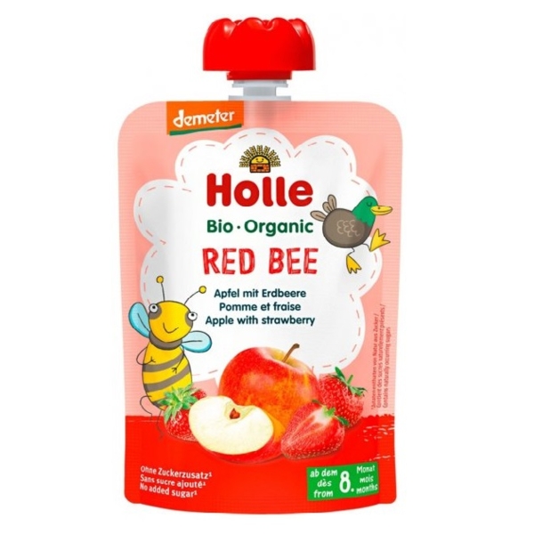 Пюре Holle Red Bee с яблоком и клубникой, 100 г - Pampik