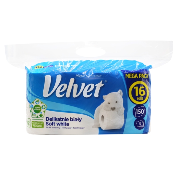 Туалетная бумага Velvet Soft White Eco Roll, 16 рулонов - Pampik