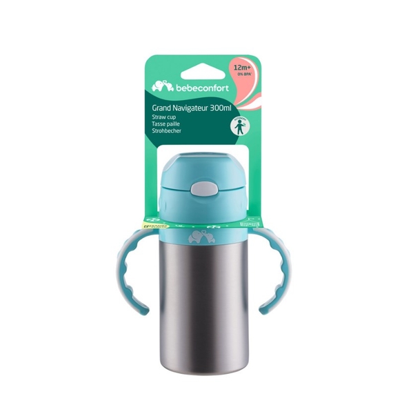 Чашка-непроливайка Bebe Confort Navigateur Isotherm Straw Cup, серая с голубым, 300 мл (3105201130) - Pampik - 4