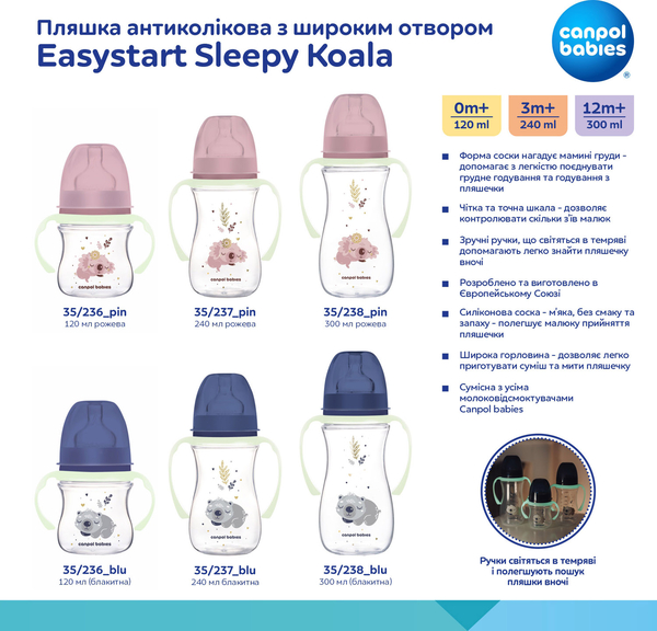 Пляшечка для годування Canpol babies Easystart Sleepy Koala, антиколікова, 120 мл, рожевий (35/236_pin) - Pampik - 11