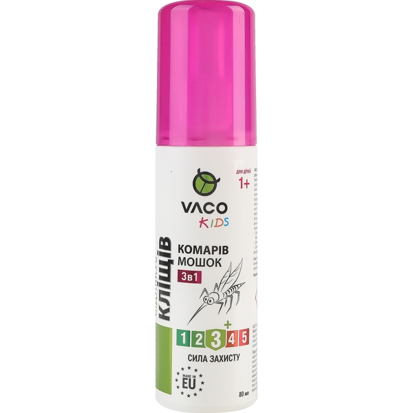 Спрей от комаров, клещей и мошек Vaco Kids 3 в 1 80 мл - Pampik