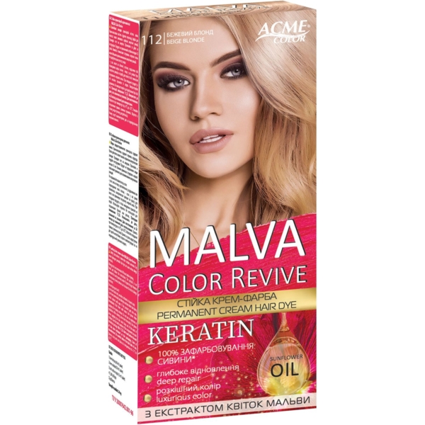 Стійка крем-фарба для волосся Malva Color Revive відтінок 112 бежевий блонд, 103 мл - Pampik
