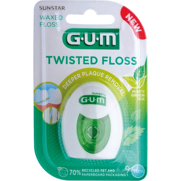 Зубная нить GUM Twisted Floss, вощеная, мятная, 30 м - Pampik