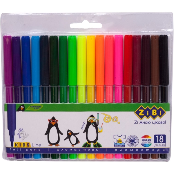 Фломастеры ZiBi Kids Line на водной основе, 18 цветов (ZB.2803) - Pampik