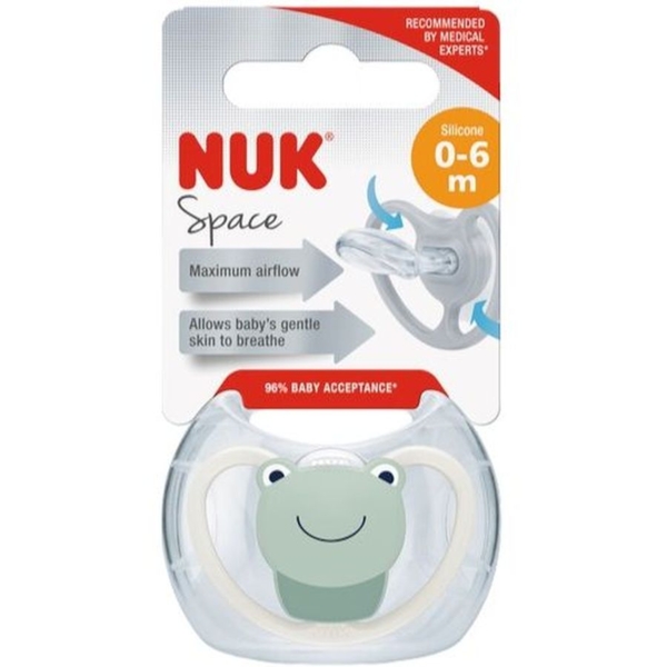 Пустышка ортодонтическая Nuk Space Лягушка, размер 1, силиконовая (3952600) - Pampik