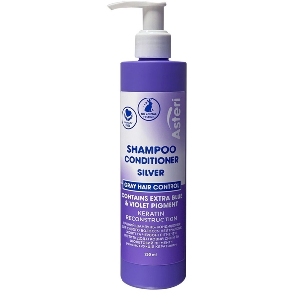 Шампунь-кондиционер Asteri Silver Shampoo Gray Hair Control, 250 мл - Pampik