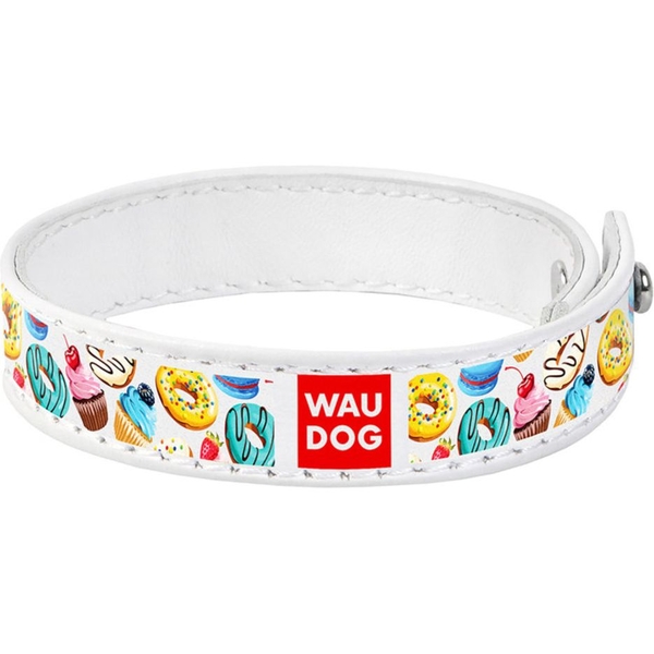 Браслет Waudog Design Пончики, шкіра, M, 21-23х1,5 см, білий - Pampik