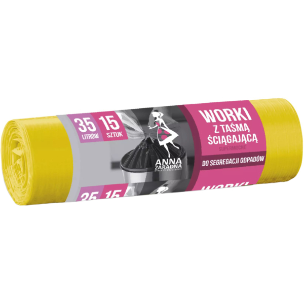 Пакети для сміття Anna Zaradna LDPE з затяжками, 35 л, 15 шт. - Pampik