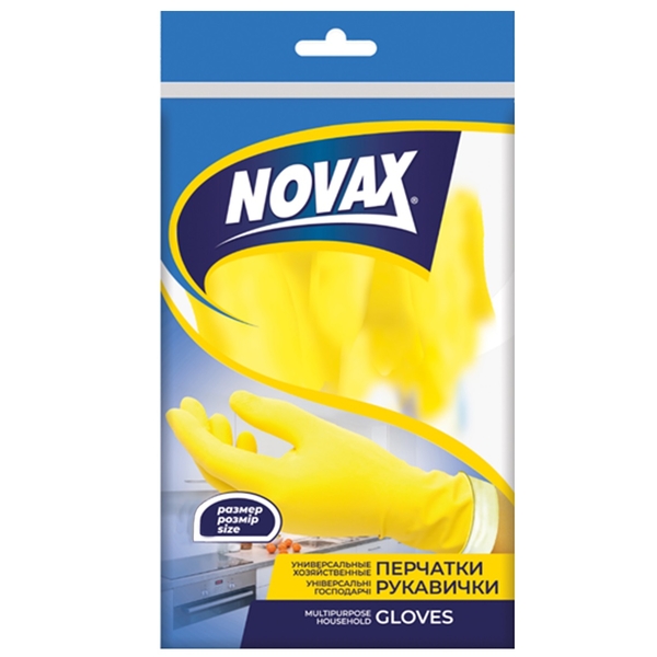 Рукавички господарські Novax латексні, з бавовняним напиленням, S, 1 пара, жовті - Pampik - 2