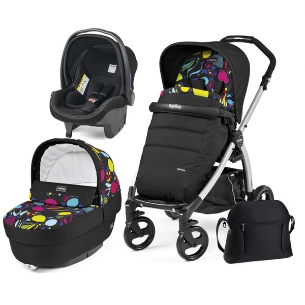 Коляска 3 в 1 Peg-Perego Book Plus Elite Manri, з малюнком, чорний з фіолетовим (PACK03-00000000007) - Pampik