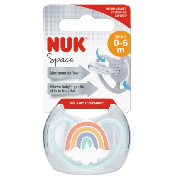 Пустышка ортодонтическая Nuk Space Радуга, размер 1, силиконовая (3952601) - Pampik