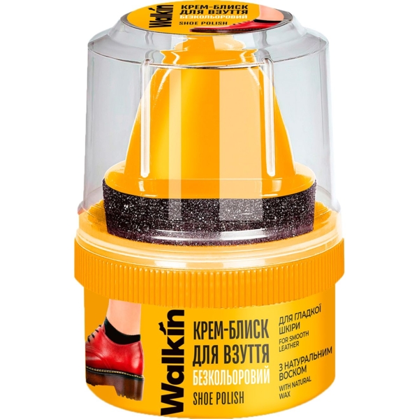 Крем-блеск для обуви из гладкой кожи Walkin, с аппликатором, бесцветный, 75 мл - Pampik