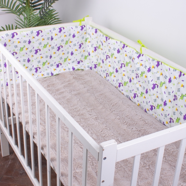 Защитный бортик в кроватку MirSon Kids Time 18-0001 Hello Dino, белый, 4 шт. - Pampik
