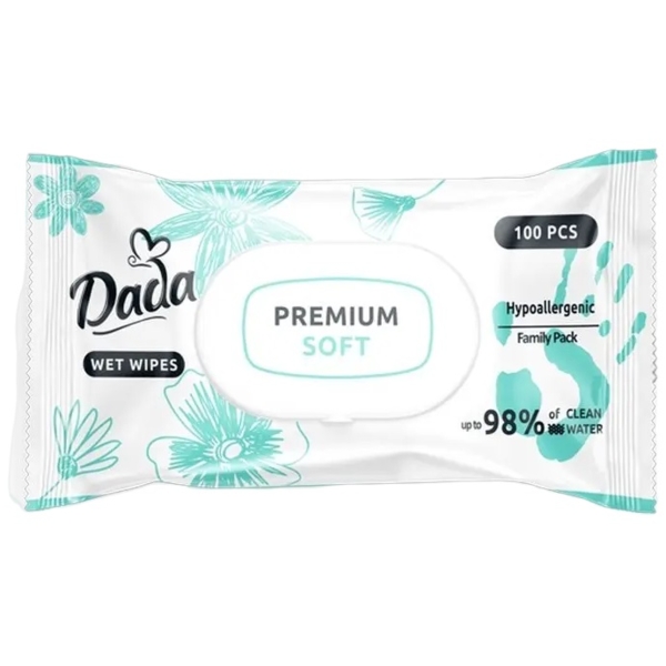 Вологі серветки для дітей Dada Premium Soft, 100 шт. - Pampik