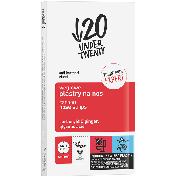 Вугільні пластирі на ніс Under Twenty Anti Acne Carbon Nose Strips 4 шт. - Pampik