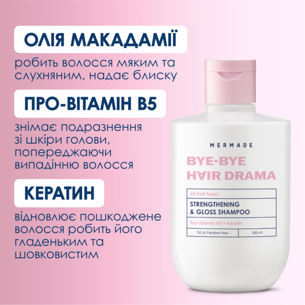 Шампунь Mermade Keratin & Pro-vitamin B5 для зміцнення та сяйва волосся, 300 мл - Pampik - 3