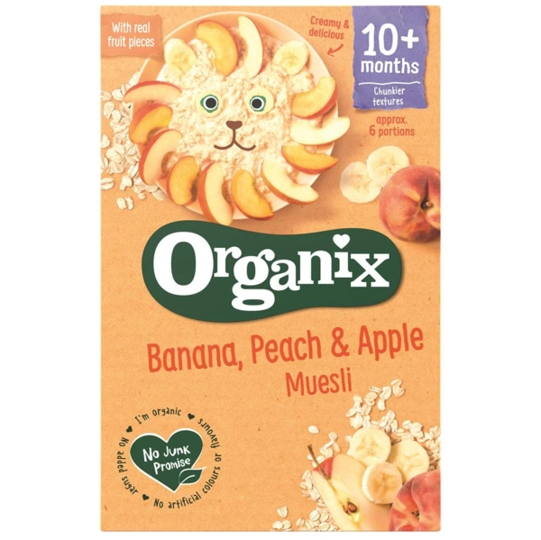 Мюсли Organix с бананом, персиком и яблоком органические с 10 месяцев, 200 г - Pampik