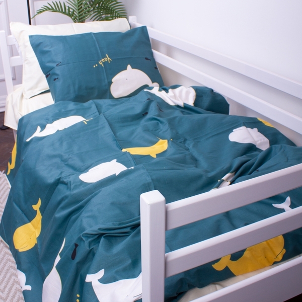 Пододеяльник на молнии MirSon Kids Time 22-1219 Whale, сатин, 210х143 см, темно-зеленый - Pampik