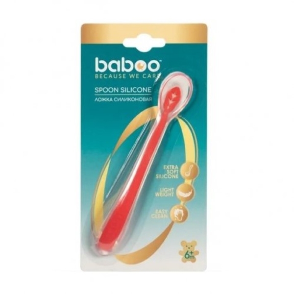Ложка силіконова Baboo, від 6 міс., червона (10-002) - Pampik