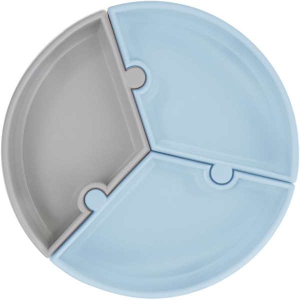 Тарілка секційна MinikOiOi Puzzle Mineral Blue/Powder Grey, на присосці, силіконова (101050059) - Pampik