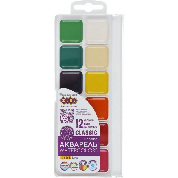 Краски акварельные Zibi Kids Line Classic 12 цветов (ZB.6584) - Pampik
