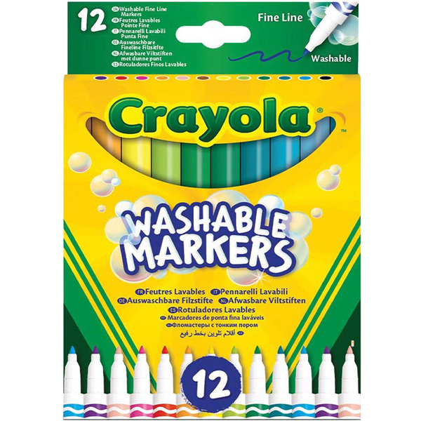 Фломастеры Crayola, тонкая линия, смывающиеся, 12 шт. (58-6671) - Pampik