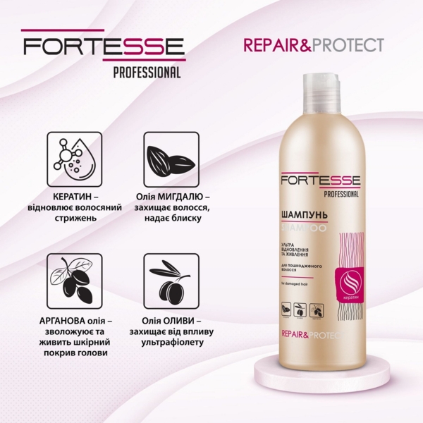 Восстанавливающий шампунь Fortesse Professional Repair&Protect для сухих, поврежденных, нуждающихся в питании волос, 400 мл - Pampik - 3