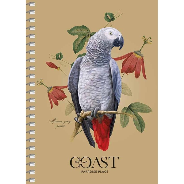 Блокнот для записей Student, А6, в клеточку, спираль, 60 л., Попугай на ветке (A6-SC-060-6086K) - Pampik