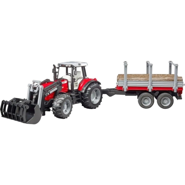 Трактор Bruder Massey Ferguson с погрузчиком и лесным прицепом 1:16 (02046) - Pampik