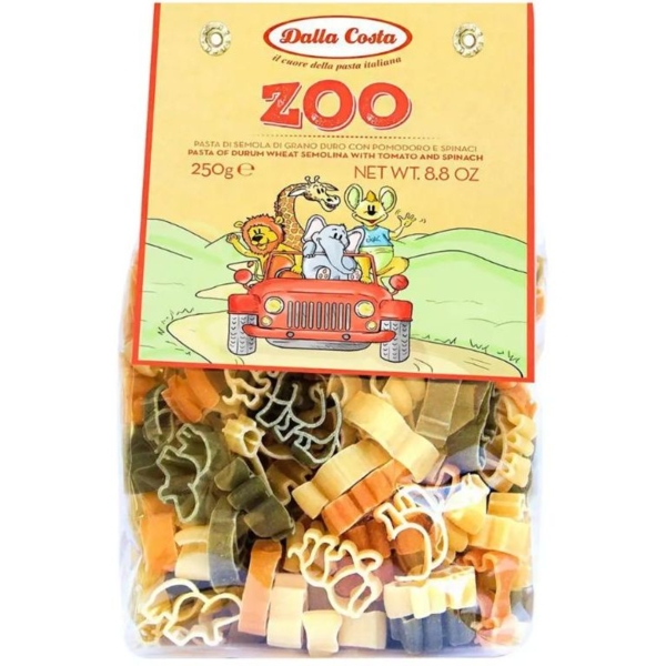 Макарони Dalla Costa Zoo Pasta, с томатами и шпинатом, 250 г - Pampik