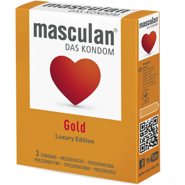 Презервативы Masculan Gold, золотого цвета, 3 шт. - Pampik