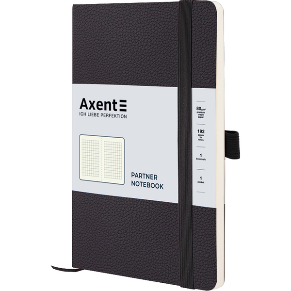 Книга записная Axent Partner Soft Skin A5- в клеточку 96 листов черная (8616-01-A) - Pampik