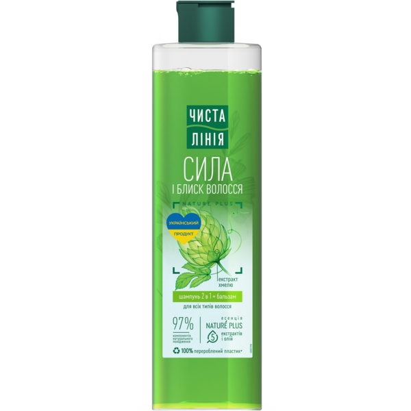 Шампунь Чиста Лінія 2 в 1 Сила и блеск на отваре трав, 390 мл - Pampik