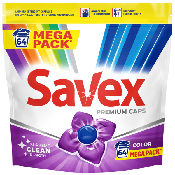 Капсулы для стирки Savex Premium Caps Color, 64 шт. - Pampik