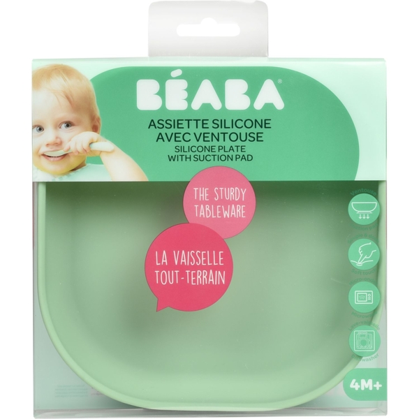 Силіконова тарілка на присосці Beaba Silicone Suction Plate, зелена (913551) - Pampik - 3