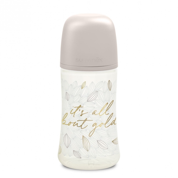 Пляшечка для годування Suavinex Gold Edition, фізіологічна соска, середній потік, 270 мл, сіра (307873) - Pampik