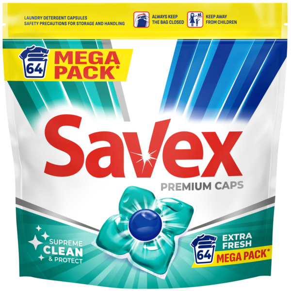 Капсулы для стирки Savex Premium Caps Extra Fresh, 64 шт. - Pampik
