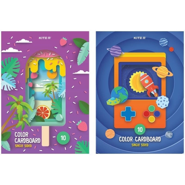 Картон кольоровий Kite односторонній А4, 10 аркушів, 10 кольорів (K23-1255) - Pampik - 4