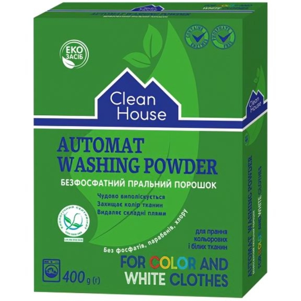 Пральний порошок Clean House Гірська свіжість для кольорових та білих речей 400 г - Pampik